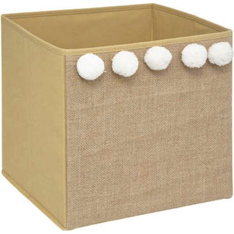 Boîte de Rangement Pliable "Pompons" 29x29cm Naturel
