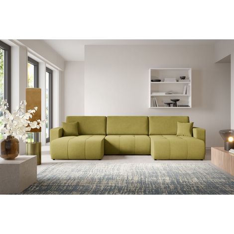 Wohnlandschaft Sofa mit Schlaffunktion AUGUSTO in Stoff Wind Moosgrün (1/5)