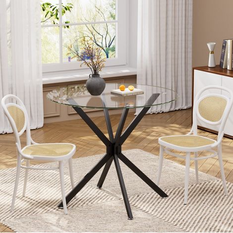 Runder Esstisch Glas und Metall Schwarz 90x90x78 cm (1/5)