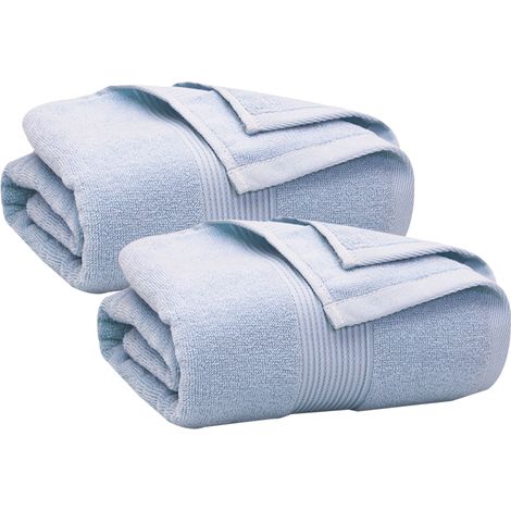 Lot de 2 draps de bain 100 % coton  Grandes serviettes de bain  Draps de bain absorbants  70 x 134 cm, bleu clair