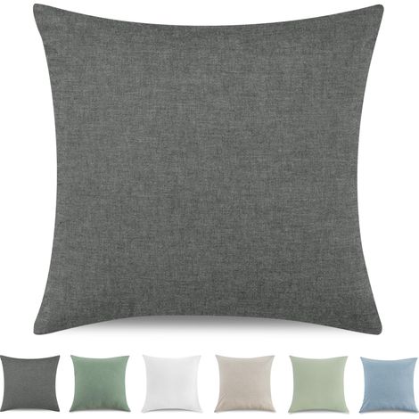 Taie Oreiller 50x50 cm Lot De 2, Housse Coussin 100% Coton Lavé Doux, Aspect Lin Et Respirant, Taie d Oreiller Gris Foncé avec Fermeture éClair (1/5)