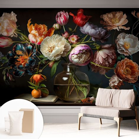 Tapete Dekorative Vliestapete mit Klebe für Wand - Mustertapete - moderne Einrichtung - für Büro Blumenstrauß 312x219 cm (1/5)