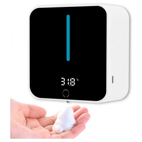 Distributeur Savon Automatique Mural, Distributeur Savon Écran LCD Affichant la Température Ambiante et la Vitesse, Peut être Nettoyé avec Un Seul Bouton 400ML, Mousse Seulement (1/5)