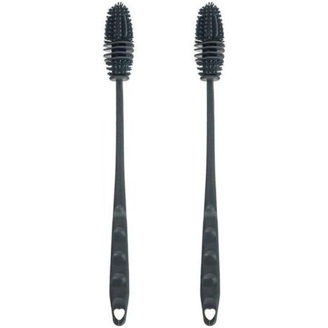 PA 2er-Pack 28 cm Silikon-Flaschenbürste mit langem Griff, Flaschenreinigungsbürste, geeignet für Küchenflaschen, Brillenbürste, Geschirrspülbürste (grau) (1/5)