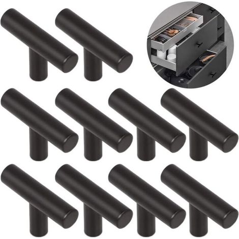 HONORNIC - (10 pièces) Poignée en alliage T brossé facile à tirer pour porte d'armoire, meuble, trou unique, alliage solide, durable, pour (1/5)