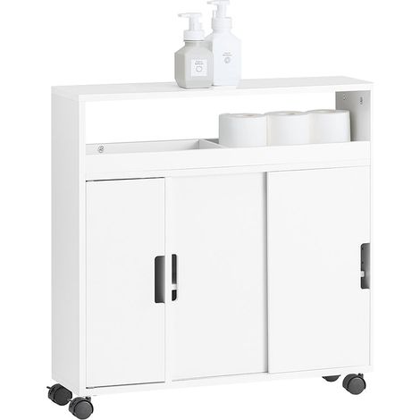 Sobuy – Meuble bas de salle de bain BZR02W – Armoire WC avec porte brosse et espace pour papier toilette – Dimensions 20x70x71 cm – Bois MDF résistant