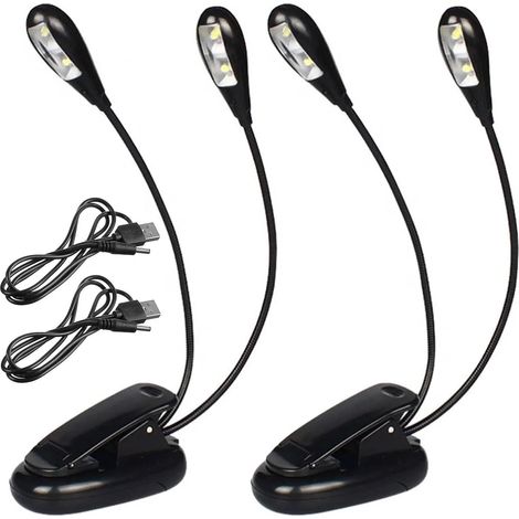 Lampe De Pupitre De Musique, Lampe Réglable À Double Tête À Pince, 2 Pièces Music Stand Light, Rechargeable, 4 Lumières LED Avec Câble USB, Convient Pour Piano, Bureau, Pupitre, Couture (1/5)