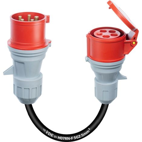 Adaptateur CEE triphasé 32A (22 kW) fiche vers prise 16A (11 kW), câble H07RN-F 5G 2,5mm², portable, avec couvercle de protection, étanche IP44, adapté pour usage industriel et domestique (1/5)