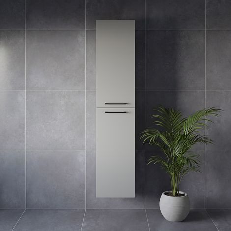 Napoli Gloss Grey Pearl 350mm x 1600mm Wall Mounted 2 Door Storage Unit - 350mm - Matt Black 160mm Handle