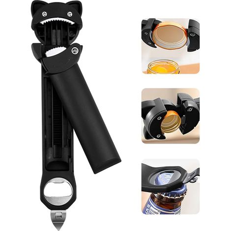 Abrebotellas, abrelatas, abrelatas para personas con manos débiles, artritis, ancianos, personas con poca fuerza y niños (negro) (1/5)