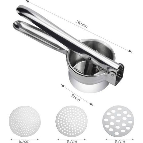Presse Purée - - 3 En 1 - Acier Inoxydable - 3 Disques Interchangeables - Grande Capacité (1/4)