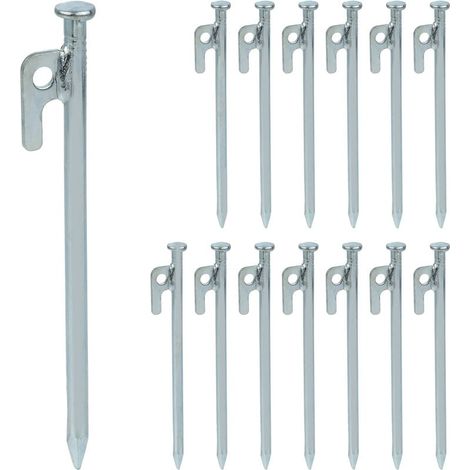 Ulisem 14 Stück Erdnägel für harten Boden, 20 cm, Stahl, stabile Anker für Camping, Silber (1/4)