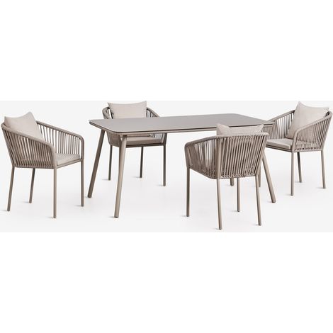 Set de mesa rectangular 160x90 cm y 4 sillas de comedor en cuerda trenzada Arhiza Classic SKLUM        (1/5)