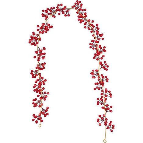 Branche de Noël avec Baies Rouges, Rouge Foncé et Doré, 175 cm, Décoration de Noël Artificielle, Branche de Baies Flexible pour Sapin de Noël (1/3)