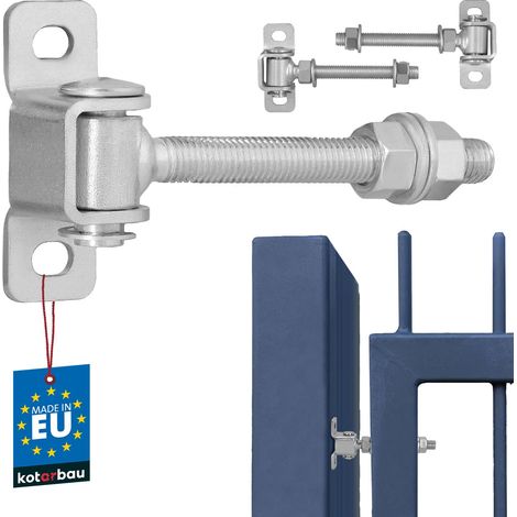 KOTARBAU® Charniere Portail - Acier - 115 mm M12 - Argenté - Charnière Réglable pour Portillon Extérieur - Gond Portail Lourd - avec Plaque de Fixation - Gond Réglable Galvanisée