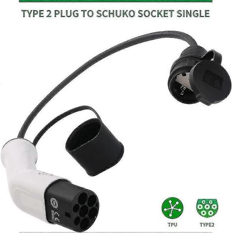 Typ-2-auf-Schuko-16A-Ladeadapter, kompatibel mit Elektroautos – Weiß und Schwarz (1/3)