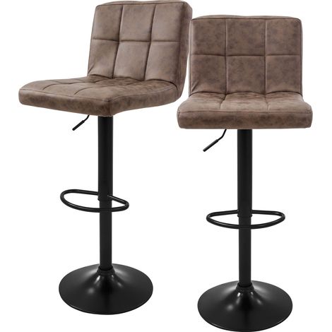 ML-Design Barhocker 2er Set, Bezug aus Kunstleder, Braun, Gepolsterter Barstuhl mit Rückenlehne und Fußstütze, Tresenhocker höhenverstellbar, 360° drehbar, Bistrohocker Hocker Drehstuhl Barstühle