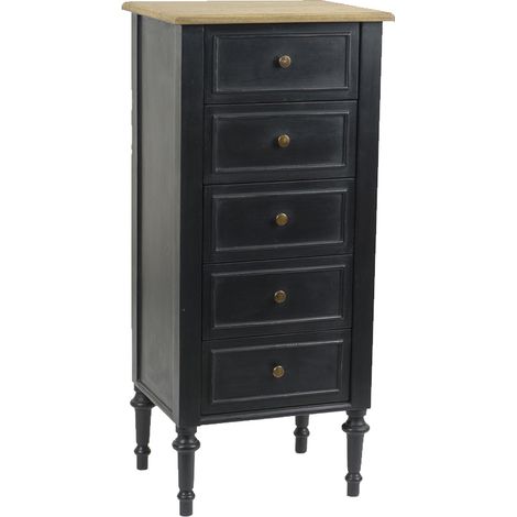 Amadeus - Chiffonnier 5 tiroirs en bois noir H110 cm New Légende (1/5)
