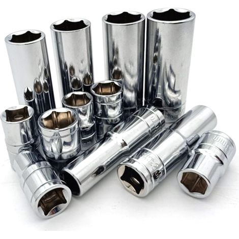 Jeu de 9 douilles hexagonales 3/8" en acier au chrome-vanadium, rallonge 6 pans pour impact (1/5)