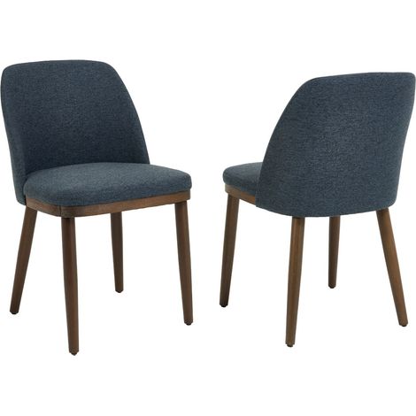 Wahson Esszimmerstühle 2er Set, Leinen Küchenstuhl mit Holzbeinen, Gepolsterte Wohnzimerstühle mit lehne, Blau