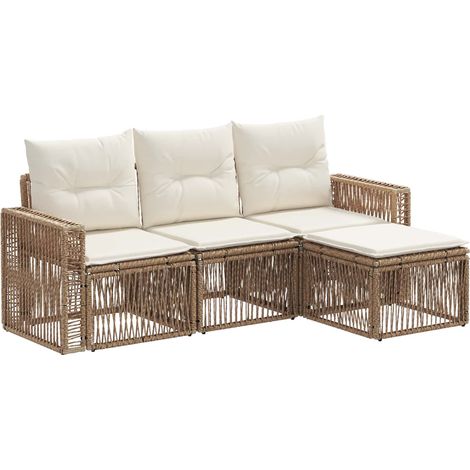 Gartensofa-set 4 pcs Beige und Cremeweiß Poly-Rattan vidaXL