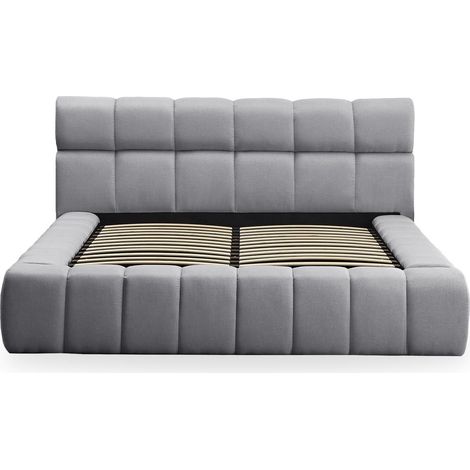 Cotecosy – Lit-coffre 180x200cm avec sommier relevable – Tête de lit matelassée – Tissu gris foncé – Rangement intégré (1/4)