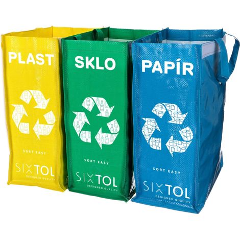 Ensemble de 3 sacs pour tri sélectif 3x22L Plastique, Verre, Papier Compact, lavable, reliables par scratch (1/5)