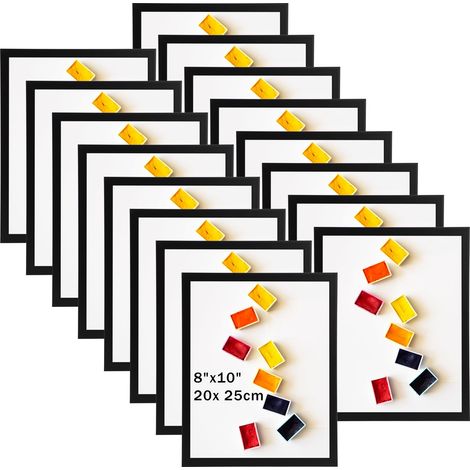Cadre 20x25 Noir Lot de 16, Cadres Classique pour Photos, Images et Souvenirs, Horizontal ou Vertical sur Le Mur ou la Table (1/5)