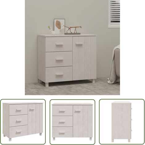 The Living Store Buffet HAMAR Blanc 90x40x80 cm Bois massif de pin - Buffet Blanc - Meuble Rangement - Armoire Tiroir - Mobilier Salon - Décoration Intérieure (1/5)