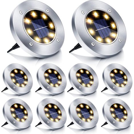 Lampe Solaire Pour Sol - 10 Pièces - LED Jardin Extérieur - IP65 Étanche - Lumière Blanc Chaud - Pour Jardins, Allées Et Espaces Extérieurs (1/5)