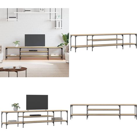 Mueble TV madera ingeniería y hierro roble sonoma 201x35x45 cm - Mueble industrial - Madera contrachapada