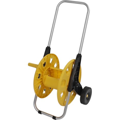 Chariot dévidoir à tuyau sur roues, robuste pour jardin extérieur, capacité 60m, manuel à pousser, jaune (1/5)