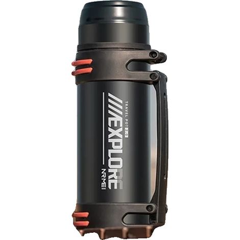 Botella termo con aislamiento al vacío, diseño portátil, 1200 ml, color negro. (1/2)