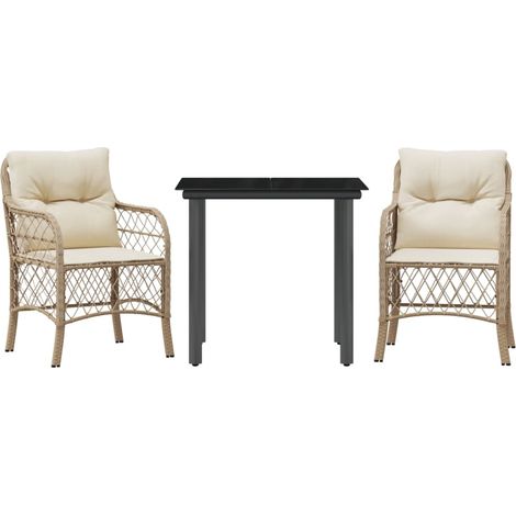 Maison Exclusive - 3-tlg. Bistro-Set mit Kissen Beige Poly Rattan