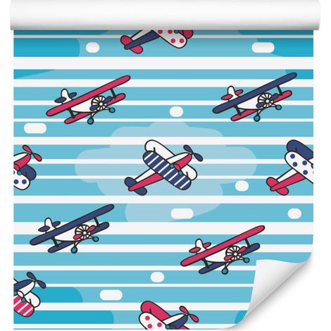 Tapete „Märchenhafte Flugzeuge vor gestreiftem Hintergrund“ für Wohn- und Schlafzimmer, 50 x 1000 cm (1/5)