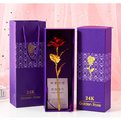 Rose Artificielle - Rose Rouge 24 K Dorée - Pour Cadeau Occasion Spéciale - Emballage Cadeau Inclus - 1 Pièce (1/5)
