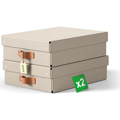 Boîtes de rangement format moyen bas avec couvercle : 2 boîtes solides, boîtes empilables 8L pour maison, bureau (27x 37x10cm, beige), compatibles avec étagères, meubles cubiques (1/5)