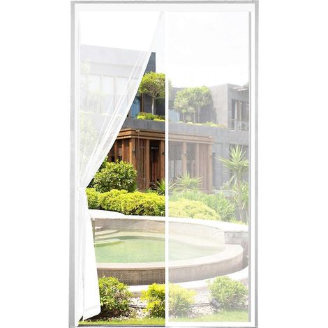 Moustiquaire magnétique blanche pour porte 90x210cm, rideau anti-moustiques à fermeture automatique, bande adhésive, maille ultra-fine, installation facile sans outil, idéale pour les enfants. (1/5)