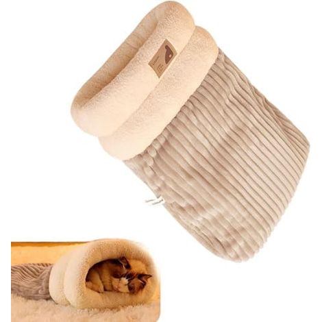 1x Lit Pour Chat Semi-fermé, Velours Côtelé, Peau D'agneau, Chauffage Hivernal, Chien Chat Moins De 5kg