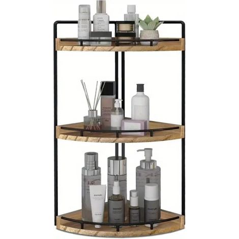 Organisateur De Salle De Bain - 3 Niveaux - Design D'Angle - En Bois Et Fer - Pour Maquillage Soins Visage Parfums - 42 Cm De Hauteur - 1 Pièce (1/5)