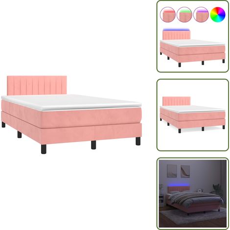 Sommier à lattes de lit et matelas LED rose 120x190 cm velours - Lit Plateforme - Lit Capitonné - Lit Design - Lit Double - Sommier Tapissier (1/5)