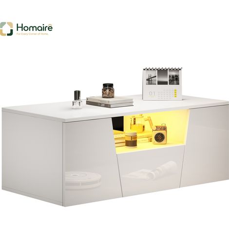 Couchtisch Hochglanz Weiß Beistelltische Couchtische Mit Glas Und Led Effekt HOMAIRE (1/5)