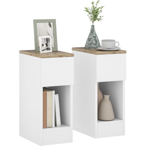 HOMCOM Bedside Tables Set of 2, Nightstands for Bedroom, Living Room, White (1/5)
