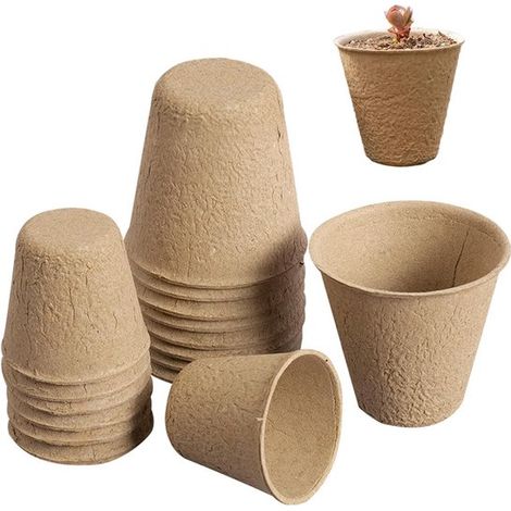 60 plateaux de semis – plateaux de semis – 8 x 8 x 4,5 cm – Brun – Fibre végétale (1/5)