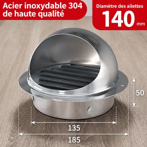 Chapeau de ventilation mural inox 304 extra épais 140 mm, garantie 80 ans, indemnisation en cas de rouille, 19 × 19 × 12,5 cm, 271 g – Livraison gratuite