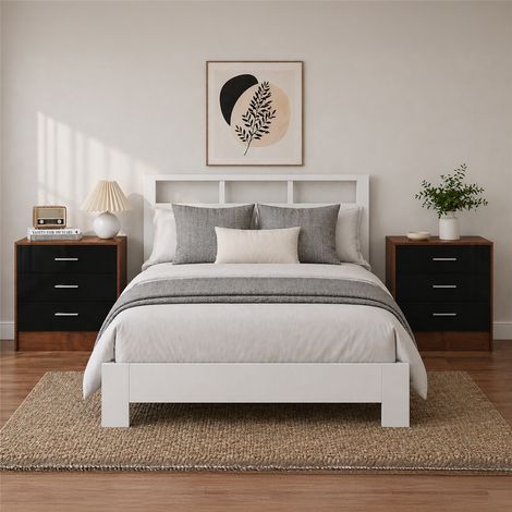 Reflect 3 Drawer Bedside Bundle (2x) - Black Gloss & Walnut - Modern Bedside