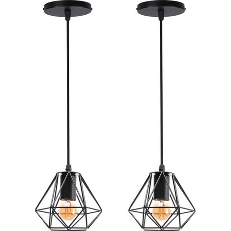 2PCS Plafonnier Rétro Suspension Luminaire D'Intérieur Vintage Noire Suspension Lustre Cage En Fer Métallique, Pour Cuisine, Bureau (1/5)