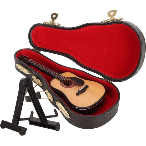 Maquette Guitare Électrique en Bois, Réplique Réaliste, Instrument Miniature avec Support et Housse, Décor Maison (1/5)