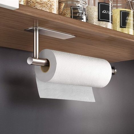 Porte - serviettes en papier adhésif sous la base de l'armoire - porte - serviettes en autocollant mural non percé, cuisine domestique, argent en acier inoxydable (1/5)