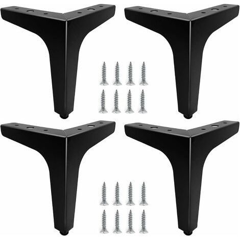 Lot de 4 15cm Pieds de Meubles Métal Noir, Pieds Canapé Durable, Pied Table Basse, Rehausseur Pied de Table Permettent de Se Lever ou Remplacer des Tables de Chevet, Canapé, Meubles TV, Fauteuil (1/4)